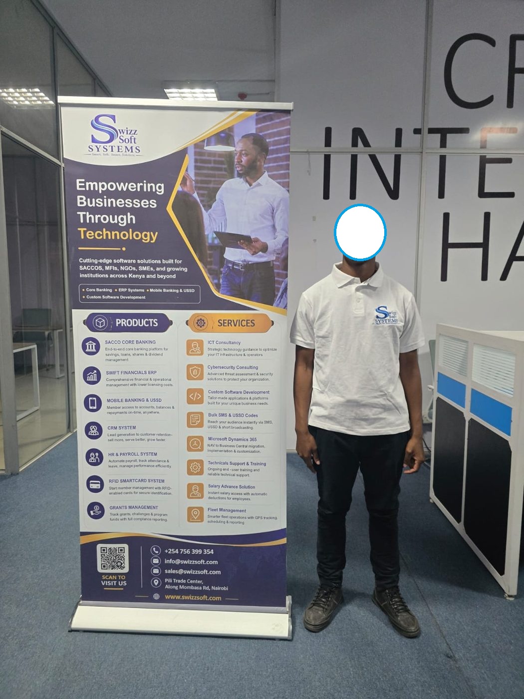 Printed pull-up roll-up banner stand for a client exhibition