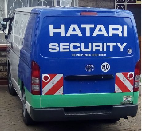 Security company van with rear vehicle branding